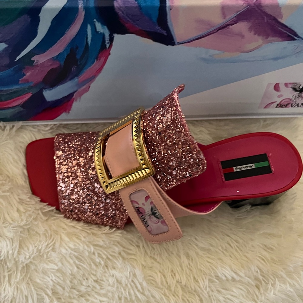 Luxury Pink Glittery Bling Slide Sandals by DefVANA. EU 40 US 9 - Picture 4 of 7